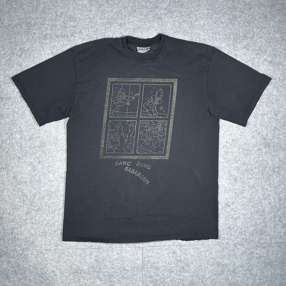 Tintin T Shirt Mens XL Black Bang Bing Badaboum Graphic Made in France Vintage